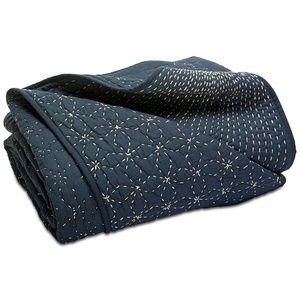 LUCKY BRAND SASHIKO NAVY FULL//QUEEN QUILT STITCHED COTTON